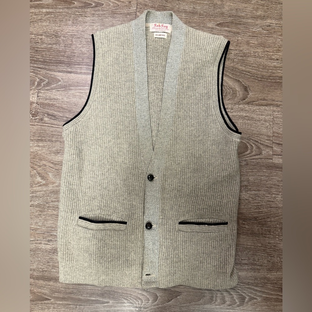 Vintage Rob Roy Sweater Vest Mens Medium Gray Button 50s Knit Lambswool Classic